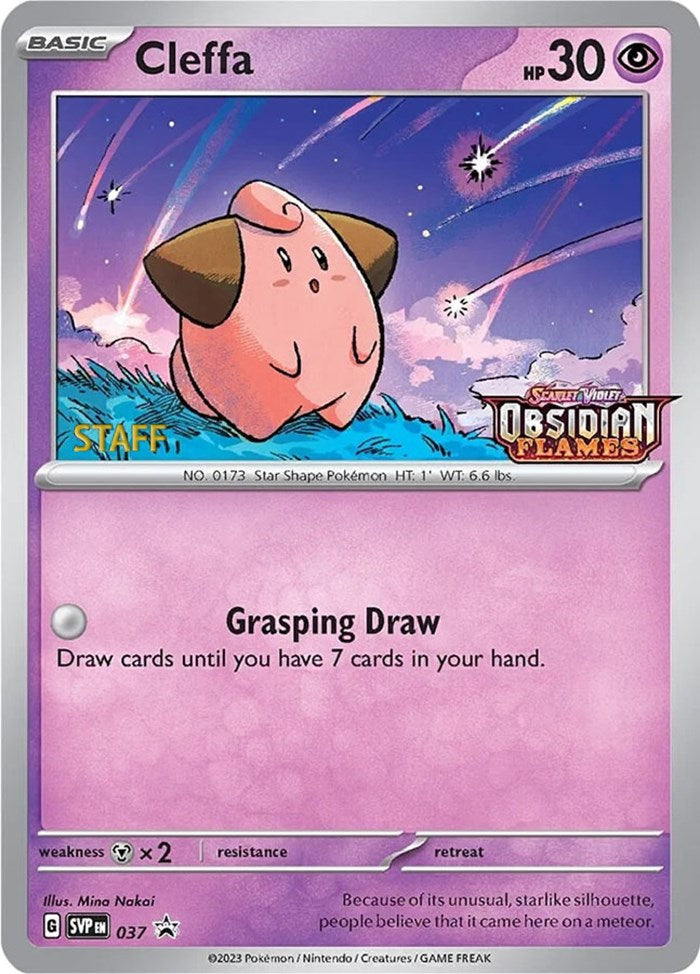 Cleffa (037) (Stamped) (Staff) [Scarlet & Violet: Black Star Promos] Damaged Holofoil