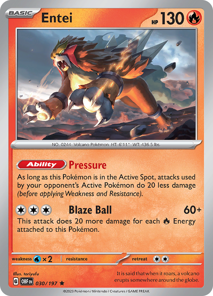 pokemon scarlet and violet obsidian flames card list price Entei (030/197) [Scarlet & Violet: Obsidian Flames]